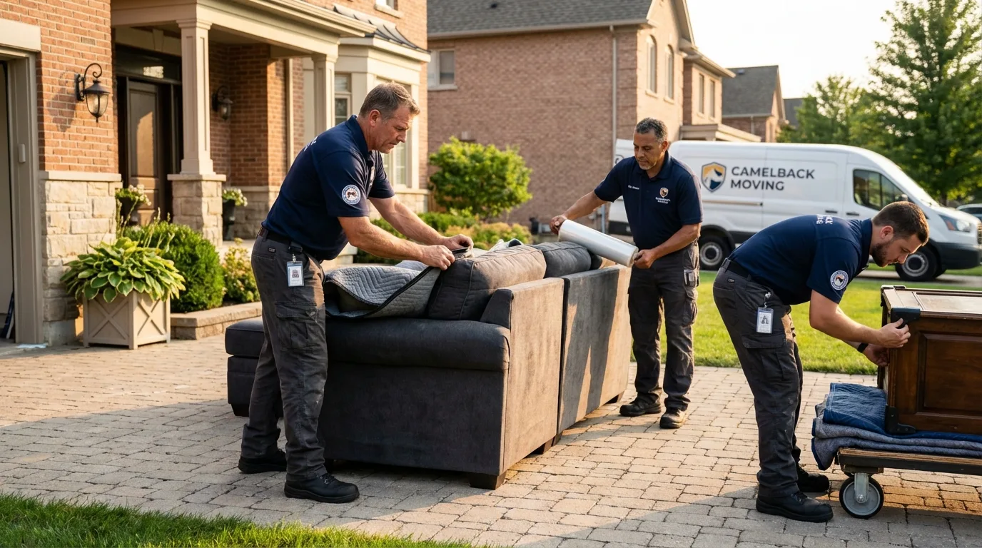 Large estate moving crew wrapping furniture in Pittsburg, KS
