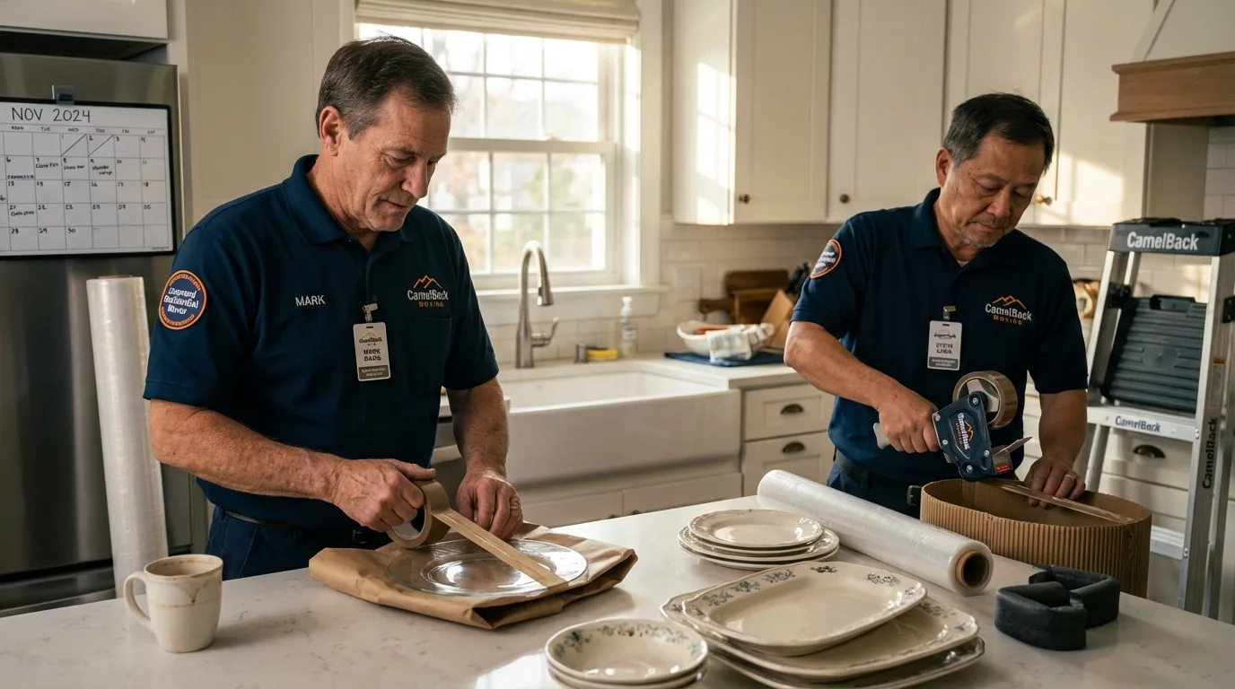 Professional crew packing kitchen dishware in Pittsburg, KS